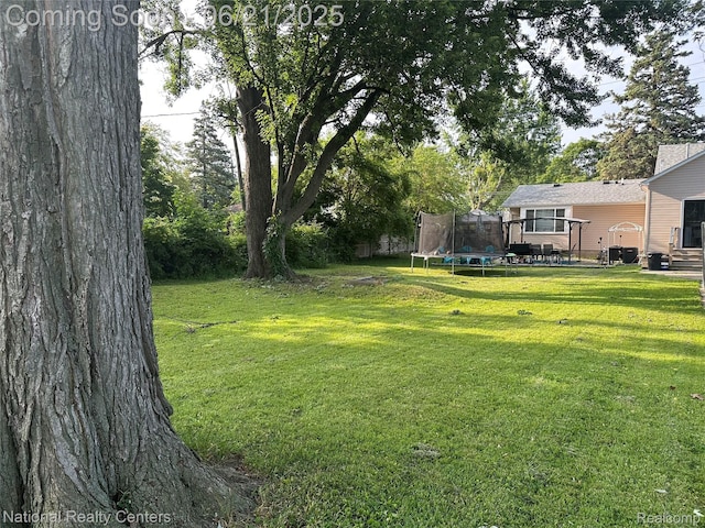 13203 Frazho Rd, Warren, MI 48089 - view of green lawn with a trampoline and a deck