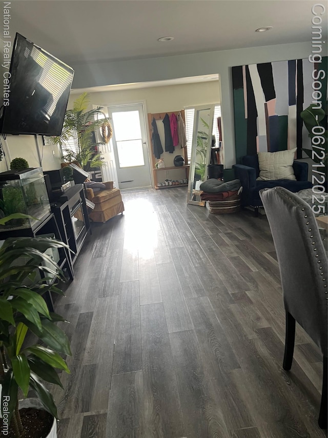 13203 Frazho Rd, Warren, MI 48089 - living room featuring dark wood-style flooring and recessed lighting