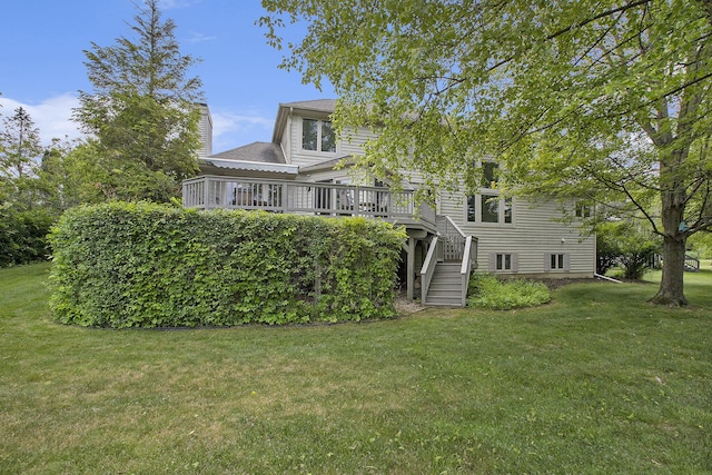 5448 Waterfield Ct, Ann Arbor, MI 48108 - rear view of house with stairs, a chimney, a lawn, and a wooden deck