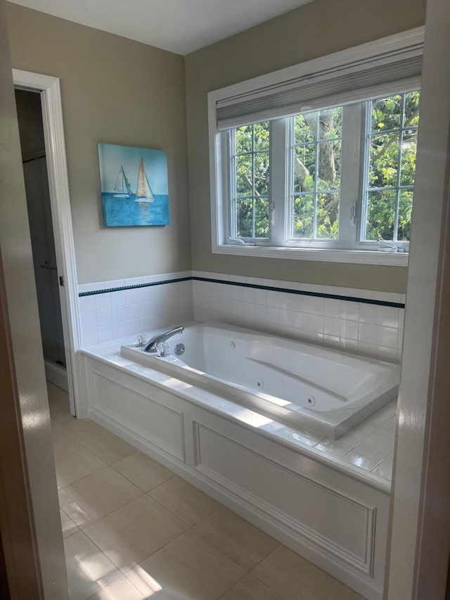 6927 Plum Hollow Cir, Kalamazoo, MI 49009 - full bathroom with tile patterned floors, a tub with jets, and healthy amount of natural light