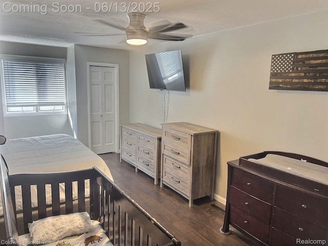 8811 Coyle Dr, Pinckney, MI 48169 - bedroom featuring dark wood-type flooring and ceiling fan