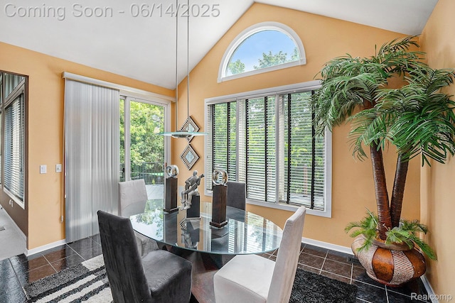 4322 Darlene Dr, Commerce Twp, MI 48382 - dining room featuring baseboards and high vaulted ceiling