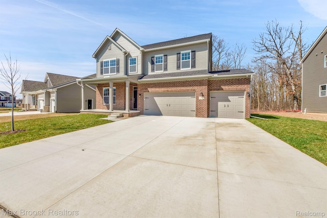2799 Gallop Way, Saline, MI 48176 - view of front of home featuring brick siding, a garage, a front lawn, and driveway
