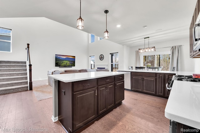 2799 Gallop Way, Saline, MI 48176 - kitchen featuring light wood finished floors, dark brown cabinets, light countertops, stainless steel dishwasher, and recessed lighting