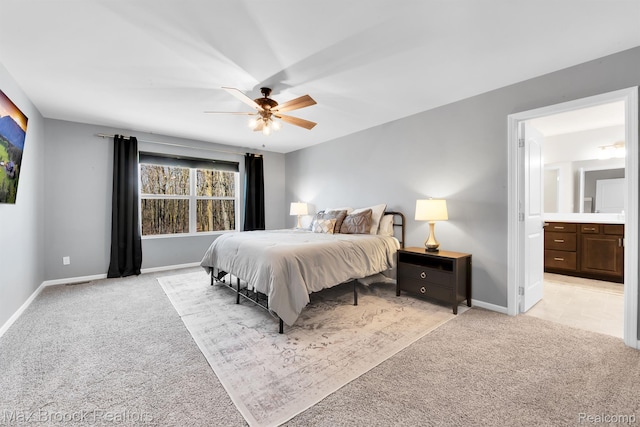 2799 Gallop Way, Saline, MI 48176 - bedroom featuring light colored carpet, connected bathroom, and ceiling fan