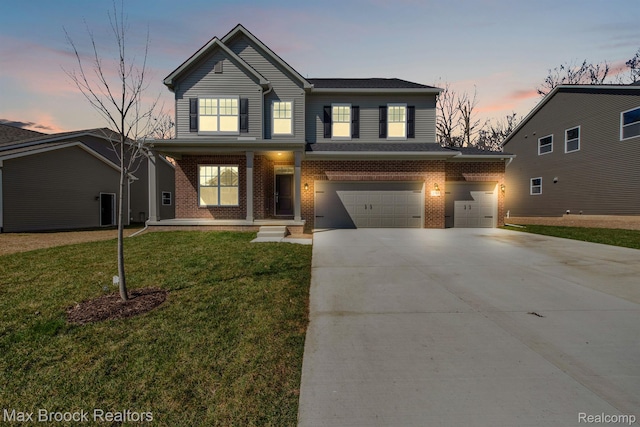 2799 Gallop Way, Saline, MI 48176 - traditional home with brick siding, a porch, driveway, a garage, and a front lawn