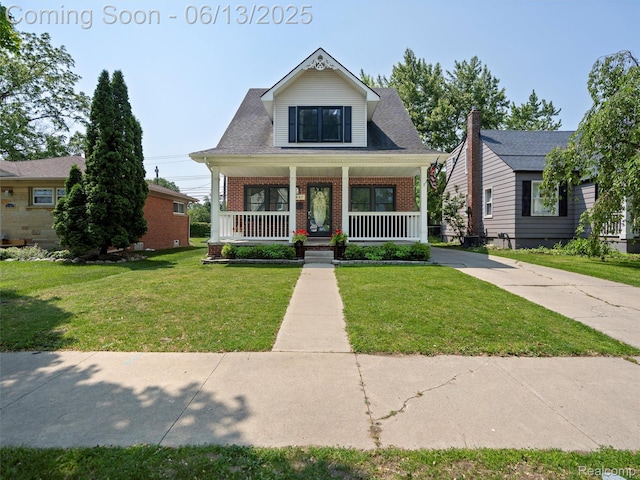 2147 Princeton Rd, Berkley, MI 48072 - bungalow featuring brick siding, a porch, a front lawn, and driveway