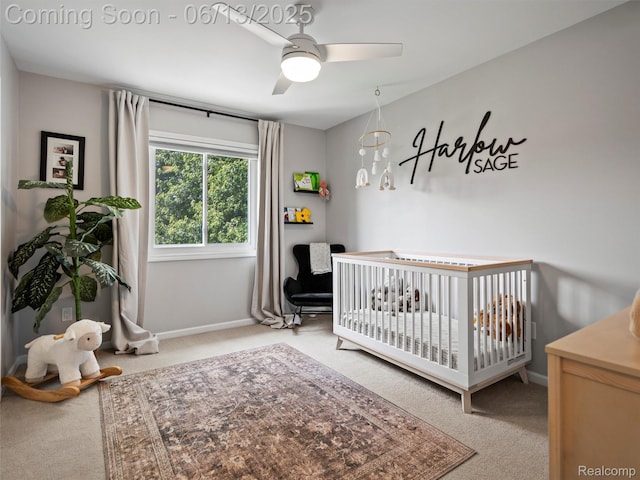 2147 Princeton Rd, Berkley, MI 48072 - bedroom featuring carpet, a nursery area, and ceiling fan