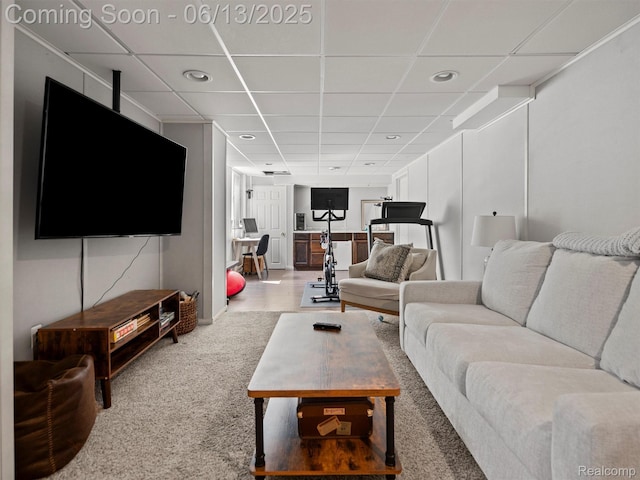 2147 Princeton Rd, Berkley, MI 48072 - living area with a drop ceiling, light carpet, and recessed lighting