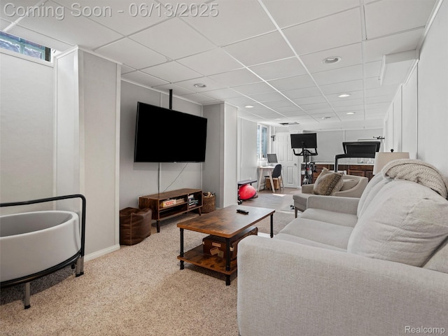 2147 Princeton Rd, Berkley, MI 48072 - living area featuring recessed lighting, a paneled ceiling, and carpet