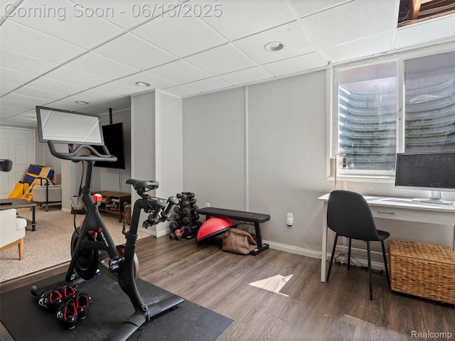 2147 Princeton Rd, Berkley, MI 48072 - workout area with wood finished floors, a paneled ceiling, and recessed lighting