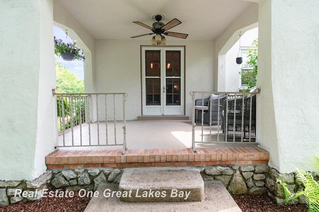 34 E Hannum Blvd, Saginaw, MI 48602 - view of patio featuring ceiling fan and french doors