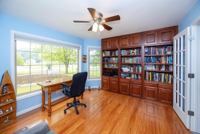 9128 Clover Dr, Milan, MI 48160 - office space featuring light wood-type flooring, ceiling fan, and healthy amount of natural light