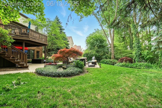 1377 Lake Shore Blvd, Lake Orion, MI 48362 - view of grassy yard with a patio area, a deck, and stairs