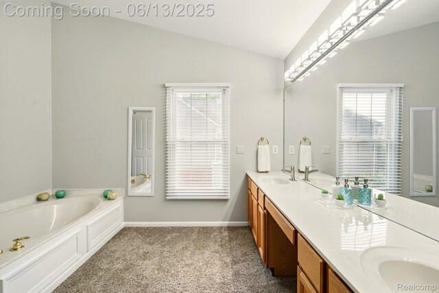 1377 Lake Shore Blvd, Lake Orion, MI 48362 - full bath featuring double vanity, lofted ceiling, and a bath