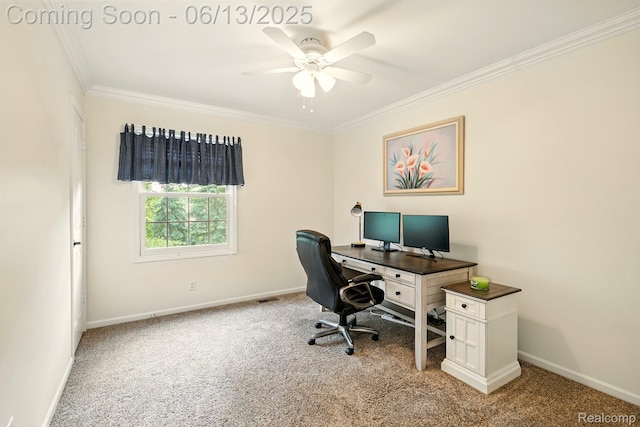 1377 Lake Shore Blvd, Lake Orion, MI 48362 - office area with ornamental molding, carpet floors, and a ceiling fan