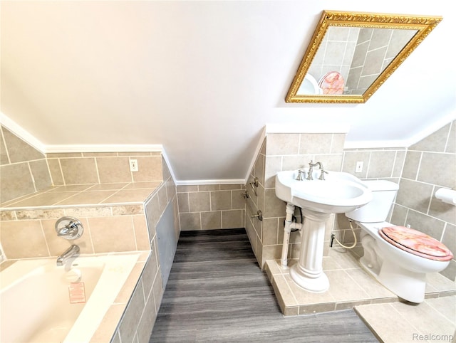3639 Farnsworth St, Detroit, MI 48211 - bathroom with a garden tub and tile walls