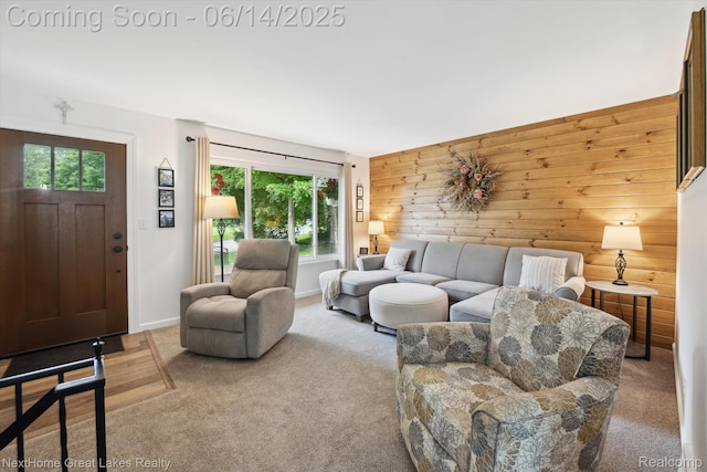 4098 Sam Snead Dr, Flint, MI 48506 - living room featuring carpet flooring and wood walls