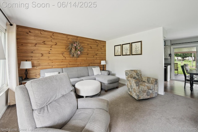 4098 Sam Snead Dr, Flint, MI 48506 - carpeted living area featuring wood walls and baseboards