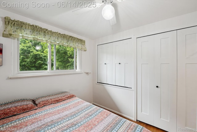 4098 Sam Snead Dr, Flint, MI 48506 - bedroom featuring multiple closets, wood finished floors, and ceiling fan