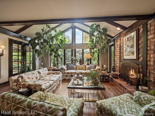 1299 Orchard Ridge Rd, Bloomfield Hills, MI 48304 - living room featuring french doors, wood finished floors, and a fireplace