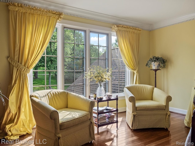 1299 Orchard Ridge Rd, Bloomfield Hills, MI 48304 - living area with hardwood / wood-style flooring and ornamental molding