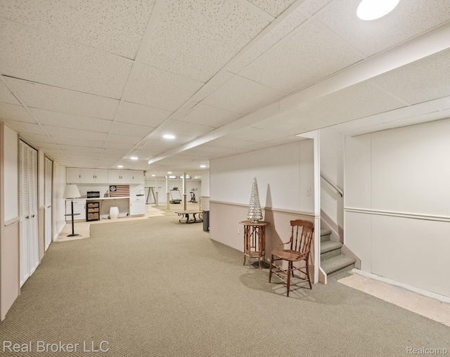 1299 Orchard Ridge Rd, Bloomfield Hills, MI 48304 - finished below grade area featuring carpet floors, stairs, a drop ceiling, and recessed lighting