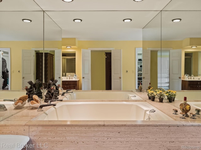 1299 Orchard Ridge Rd, Bloomfield Hills, MI 48304 - full bath with a bath, vanity, a closet, and recessed lighting