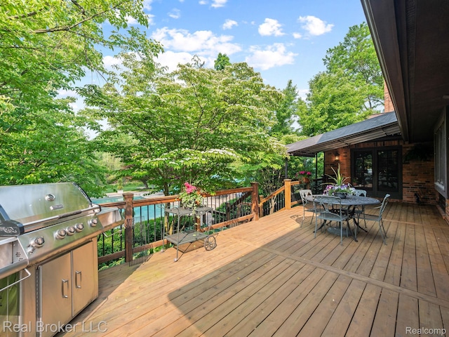 1299 Orchard Ridge Rd, Bloomfield Hills, MI 48304 - wooden deck featuring outdoor dining space and a grill
