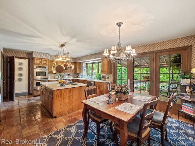 1299 Orchard Ridge Rd, Bloomfield Hills, MI 48304 - dining room featuring wallpapered walls and a chandelier