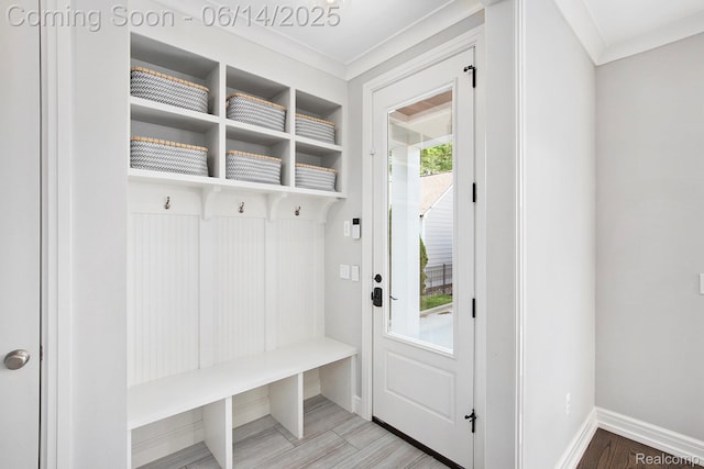 1060 Smith Ave, Birmingham, MI 48009 - mudroom featuring baseboards and crown molding