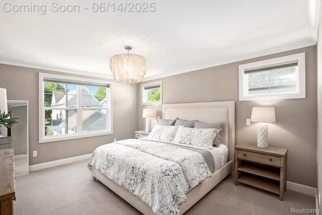 1060 Smith Ave, Birmingham, MI 48009 - carpeted bedroom with a chandelier and ornamental molding