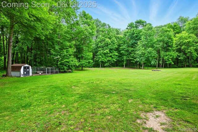 6535 Cedar Lake Rd, Pinckney, MI 48169 - view of green lawn featuring a shed