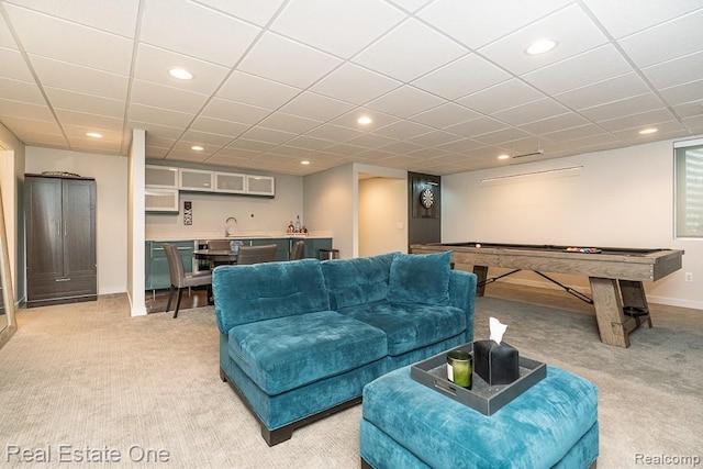 864 Cumberland Rdg Ct, Rochester, MI 48307 - living area featuring wet bar, light carpet, recessed lighting, and billiards table