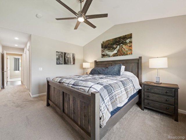 1470 Duncan Dr, Chelsea, MI 48118 - carpeted bedroom with vaulted ceiling, ceiling fan, and recessed lighting