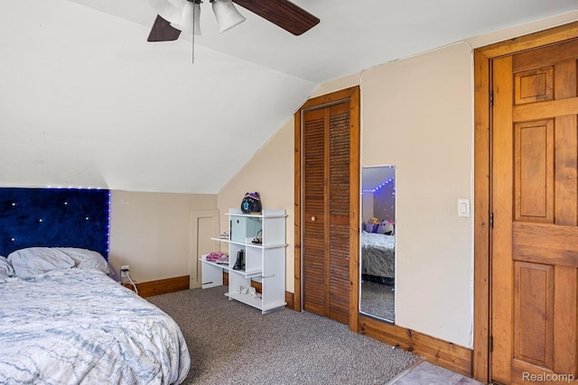 3985 Wadhams Rd, China, MI 48054 - carpeted bedroom featuring lofted ceiling, a closet, and ceiling fan