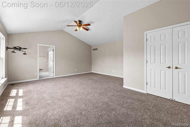 49620 Dunhill Dr, Macomb, MI 48044 - unfurnished bedroom with carpet, lofted ceiling, a closet, ceiling fan, and ensuite bathroom