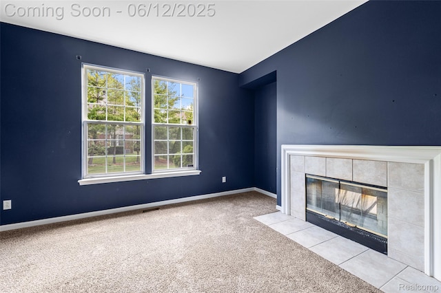49620 Dunhill Dr, Macomb, MI 48044 - unfurnished living room with carpet flooring and a tile fireplace