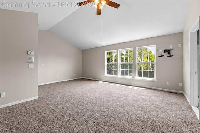 49620 Dunhill Dr, Macomb, MI 48044 - empty room featuring carpet floors, a ceiling fan, and lofted ceiling