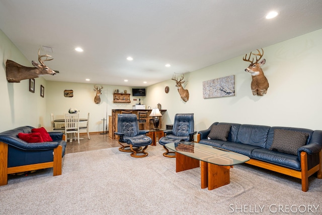 5151 Scotch Mist Dr, Saranac, MI 48881 - carpeted living area with recessed lighting and bar