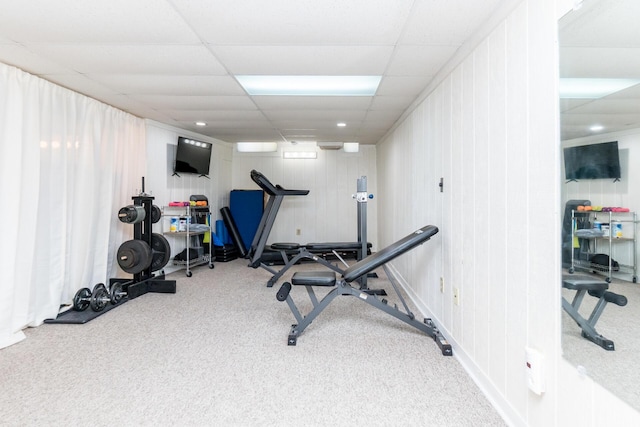 680 Eastlook Dr, Saline, MI 48176 - exercise area with carpet flooring and a drop ceiling