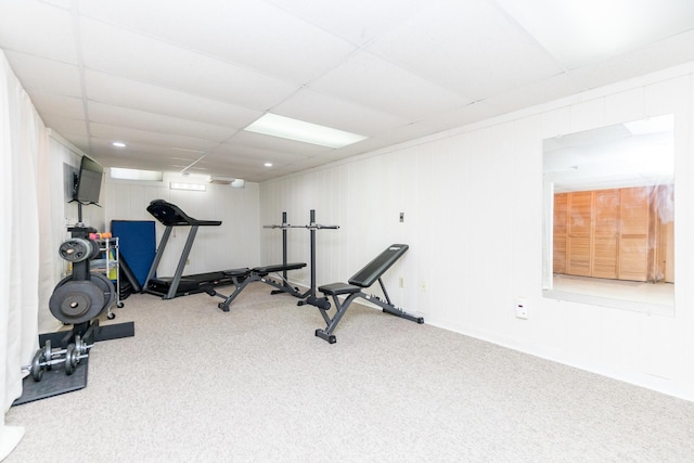 680 Eastlook Dr, Saline, MI 48176 - exercise area featuring carpet floors and a drop ceiling