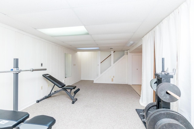 680 Eastlook Dr, Saline, MI 48176 - exercise area featuring carpet floors and a paneled ceiling
