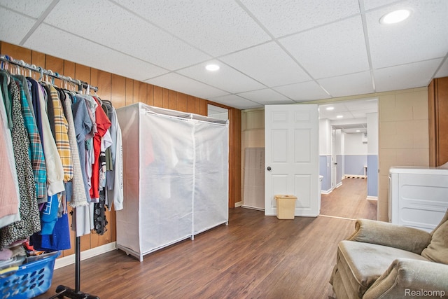 199 Grand Ave, Grand Haven, MI 49417 - sitting room with wood finished floors, a paneled ceiling, recessed lighting, and washer / clothes dryer