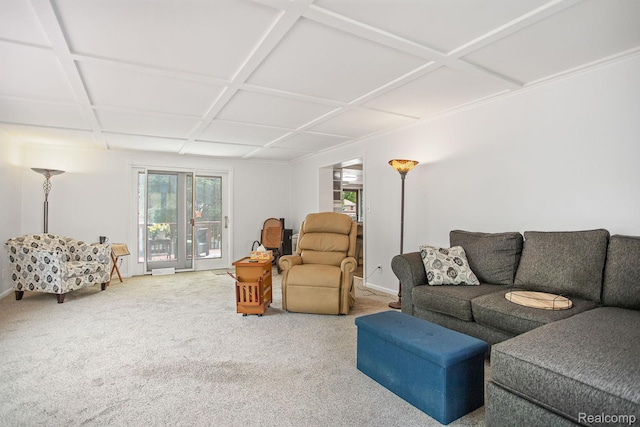 199 Grand Ave, Grand Haven, MI 49417 - carpeted living room with coffered ceiling and baseboards