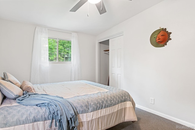 199 Grand Ave, Grand Haven, MI 49417 - bedroom with carpet flooring, a ceiling fan, and a closet