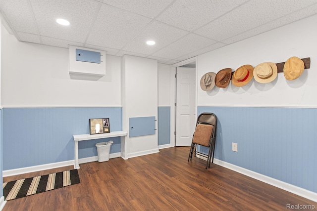 199 Grand Ave, Grand Haven, MI 49417 - unfurnished room with wood finished floors, wainscoting, recessed lighting, and a paneled ceiling
