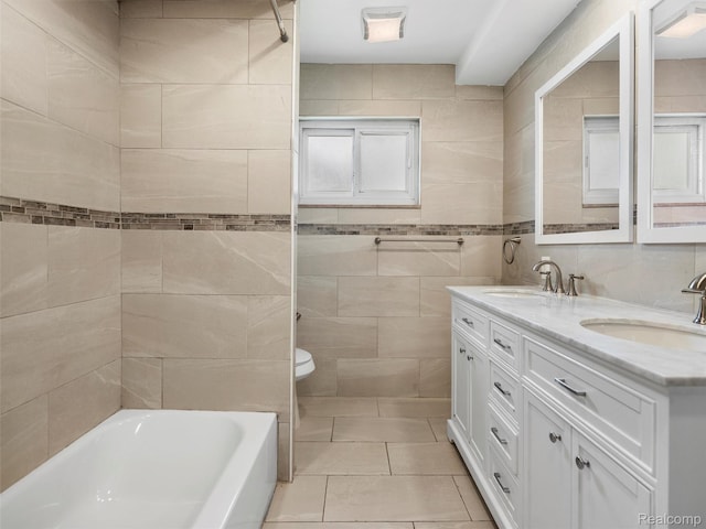 23400 Marlow St, Oak Park, MI 48237 - full bath with double vanity, tile walls, tile patterned flooring, and  shower combination