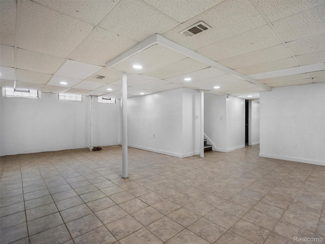 23400 Marlow St, Oak Park, MI 48237 - basement with a drop ceiling, stairs, and recessed lighting