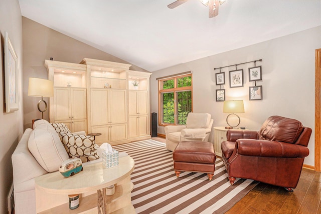 541 Tournament Cir Unit 14, Norton Shores, MI 49444 - living area featuring light wood-type flooring, ceiling fan, and vaulted ceiling